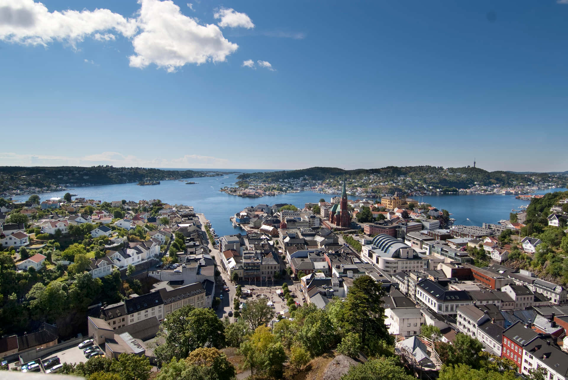 Arendal Cityscapeand Waterfront View Wallpaper