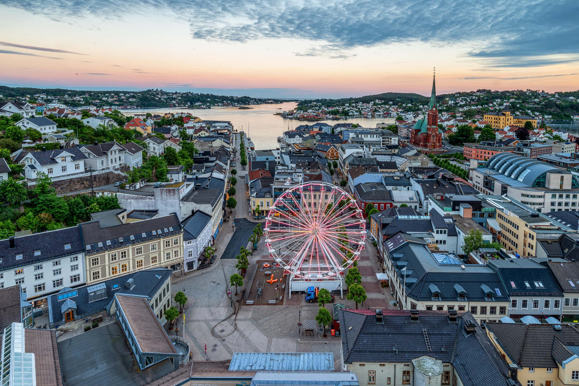 Arendal Norway Twilight Cityscape Wallpaper