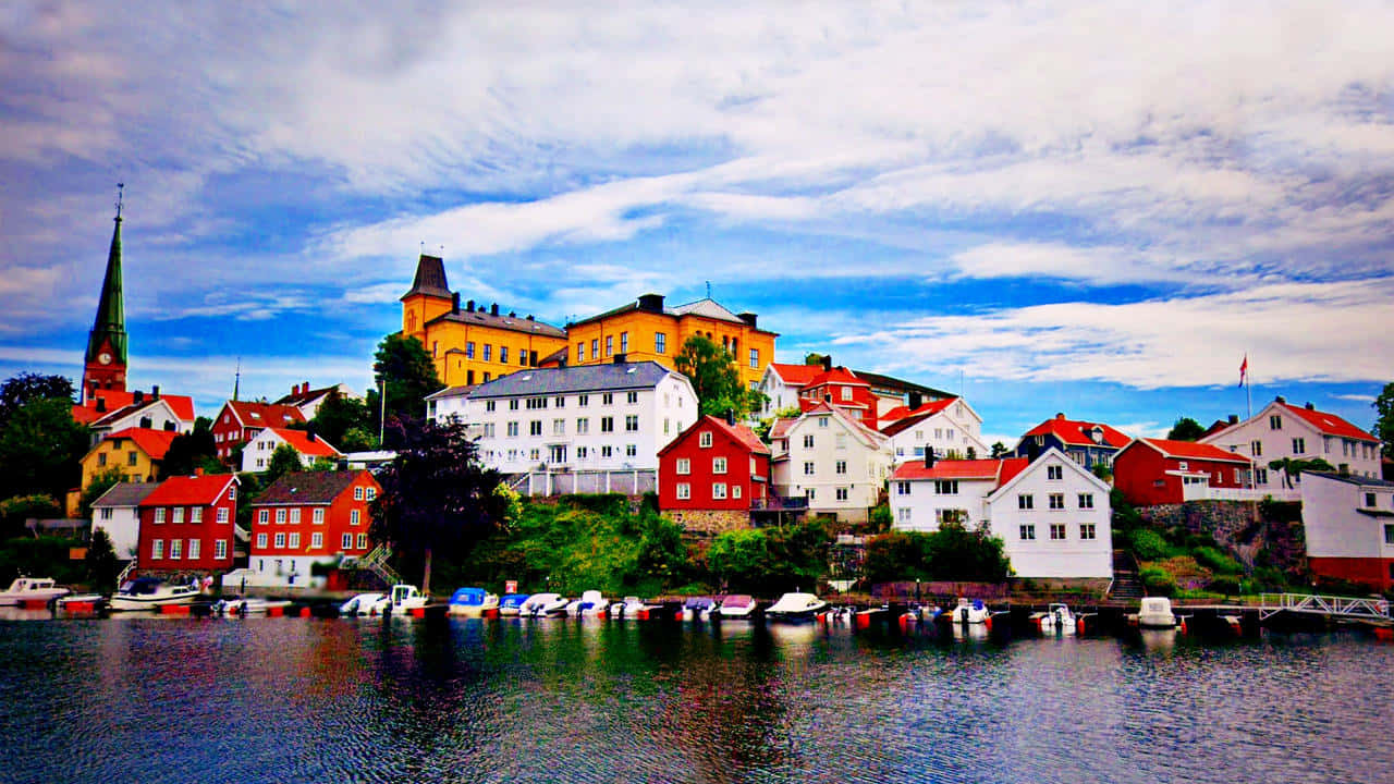 Arendal Waterfront Colorful Architecture Norway Wallpaper