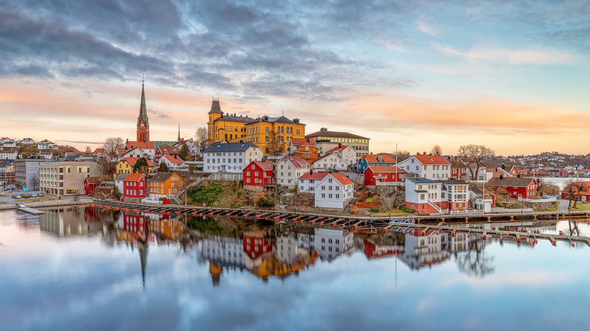 Arendal Waterfront Reflections Norway Wallpaper