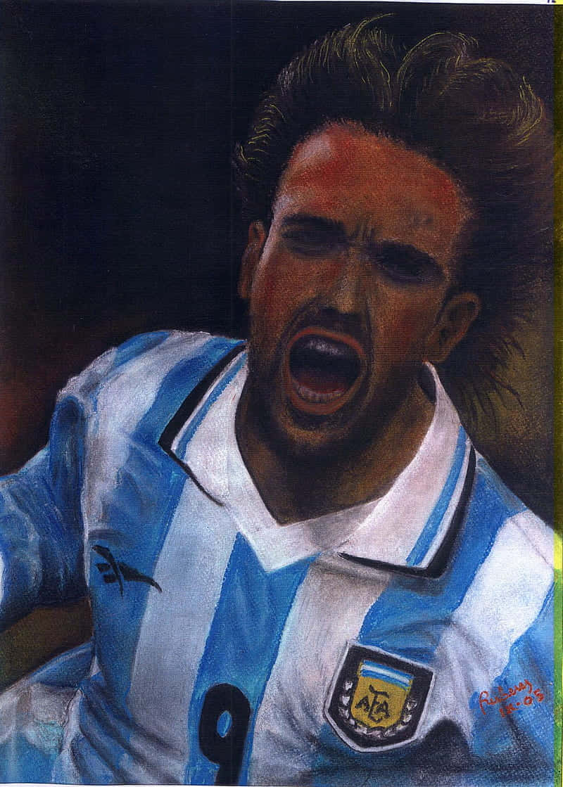 Argentinasnationella Fotbollsspelare Gabriel Batistuta Konstverk. Wallpaper