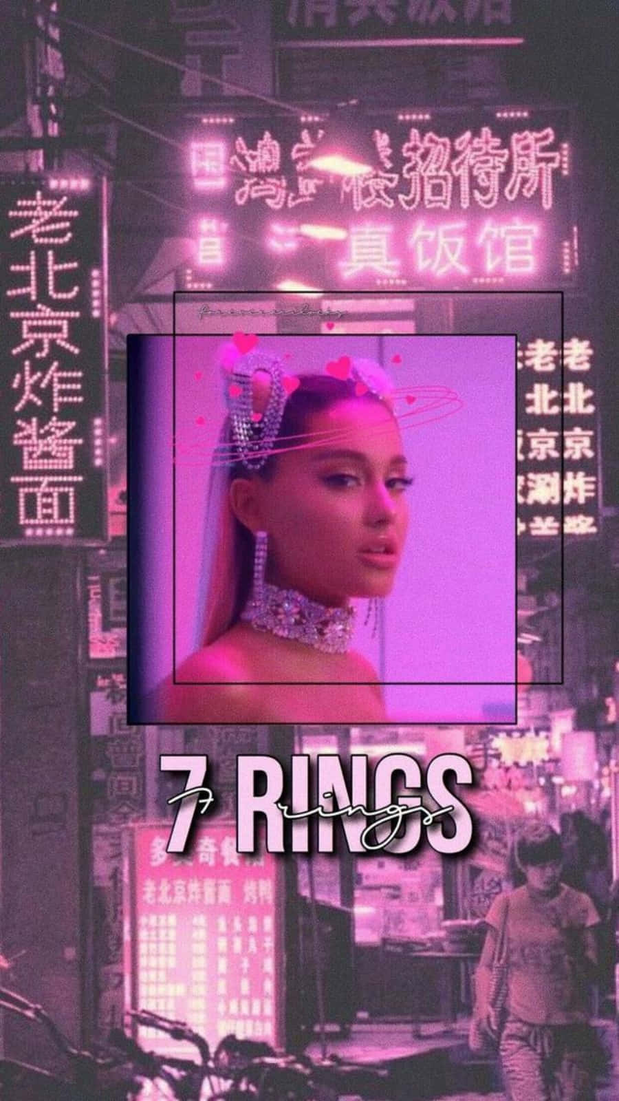 Pinkneonlichter Ariana Grande 7 Ringe Wallpaper