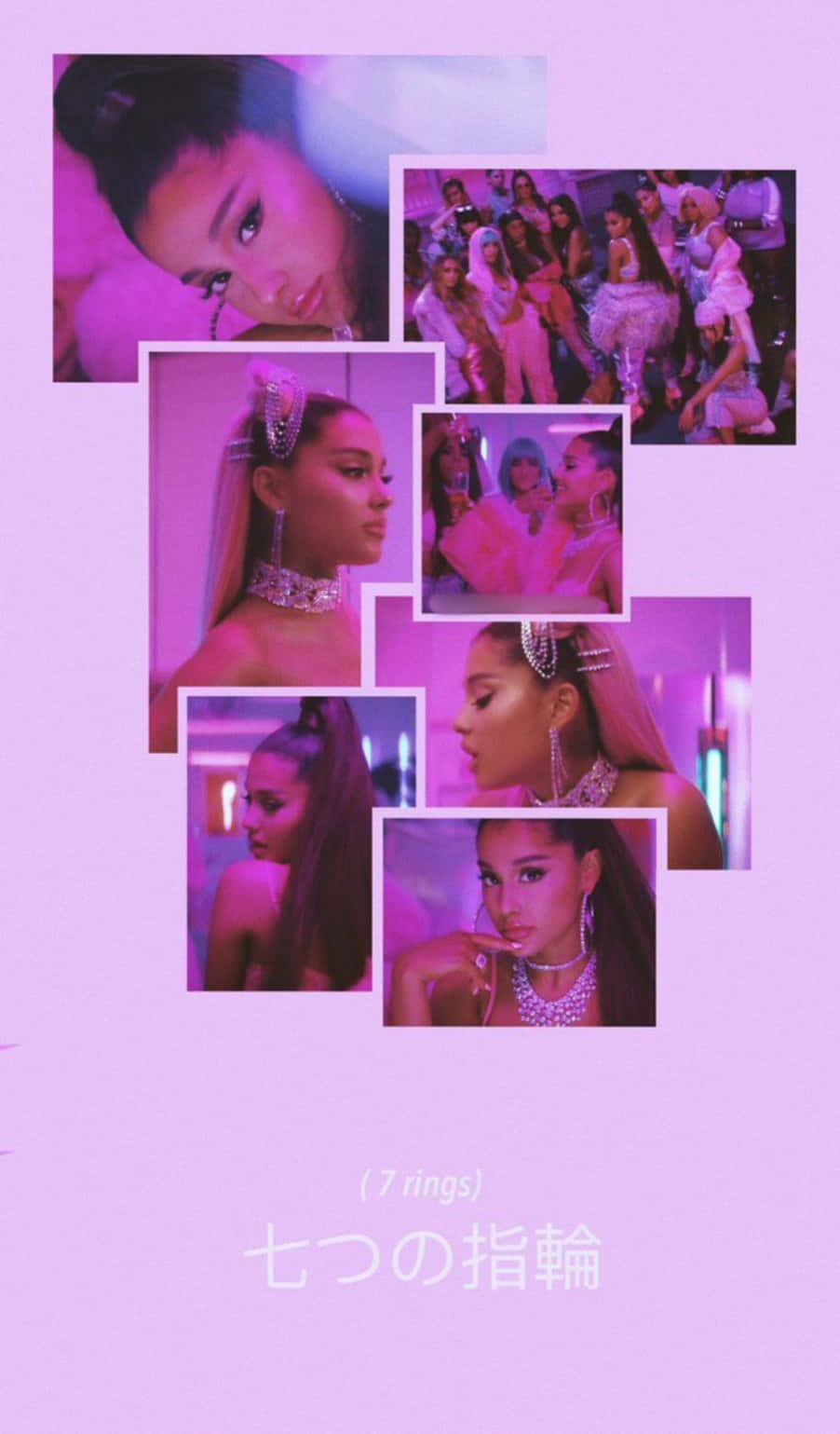 Ariana Grande 7 Rings Collage Tapet: En samling af en stilfuld og moderne collage af Ariana Grande og hendes berømte '7 Rings' single. Wallpaper