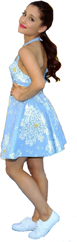 Ariana Grande Blue Dress Pose PNG