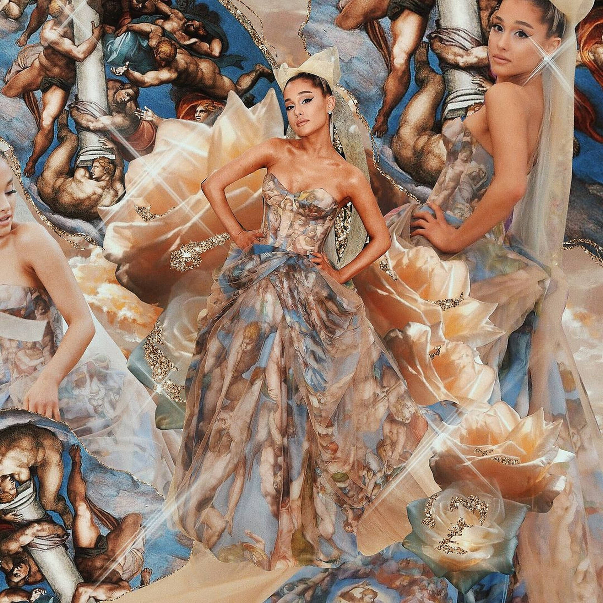 Arianagrande Collage På Met Gala Wallpaper