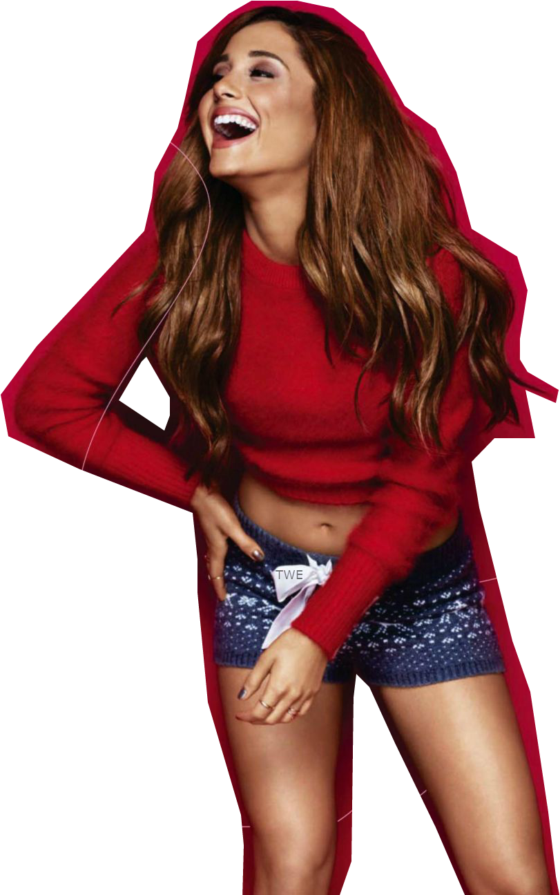 Ariana Grande Laughingin Red Hoodie PNG