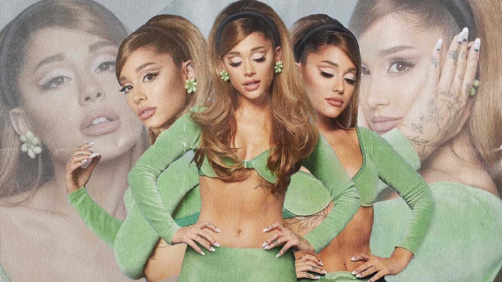 Ariana Grande Positions Multiple Poses Wallpaper