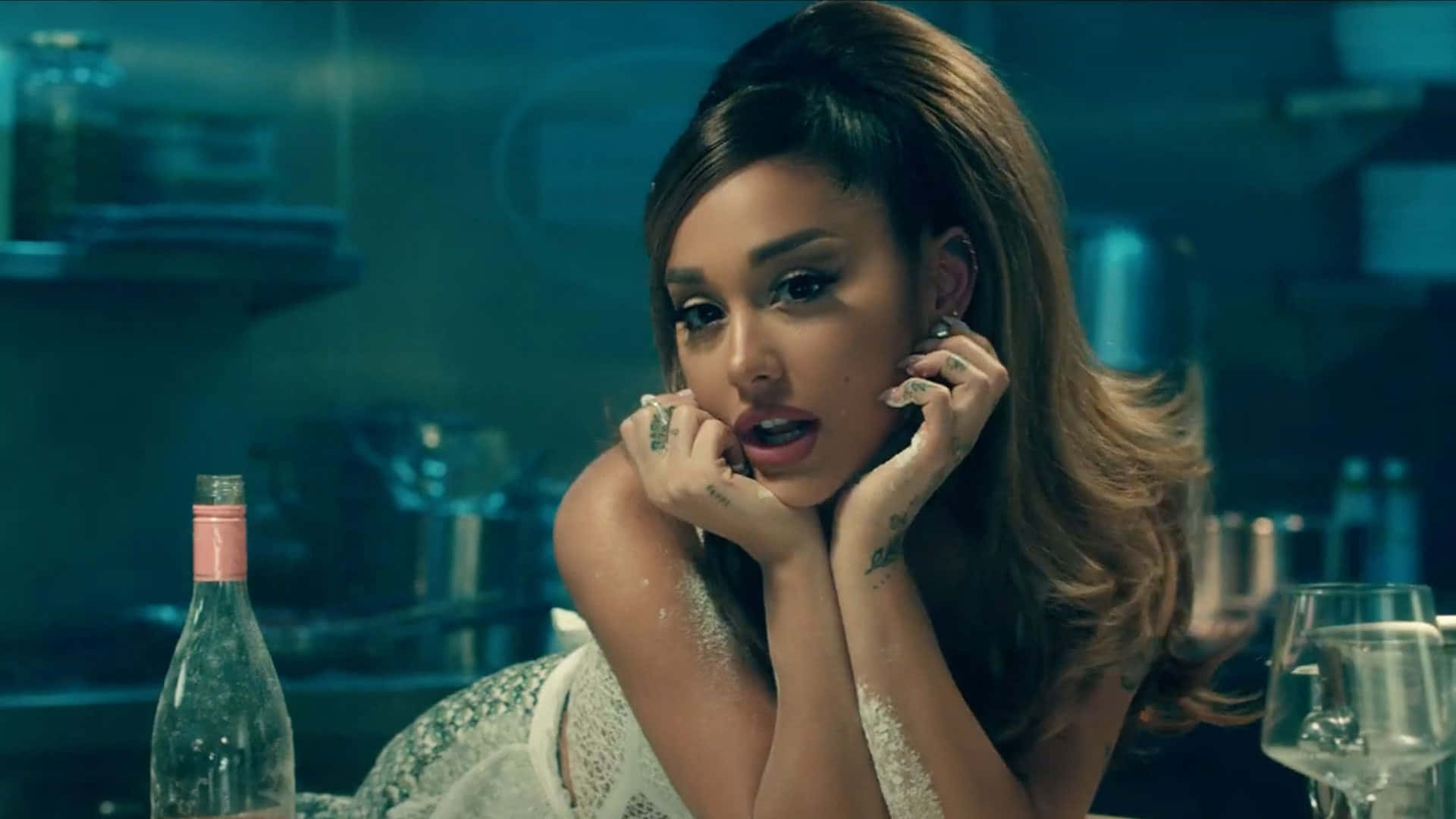 Ariana Grande Positions Music Video Dinner Scene Wallpaper