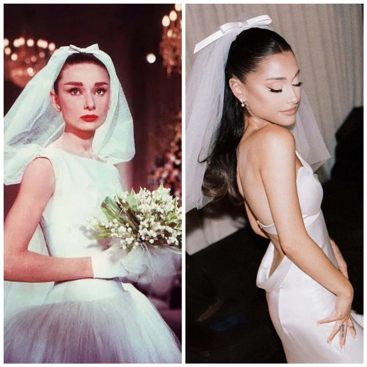 Sammenlignelsesbillede af Ariana Grande bryllup