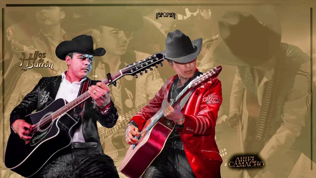 Two Men In Cowboy Hats Playing Guitars Wallpaper