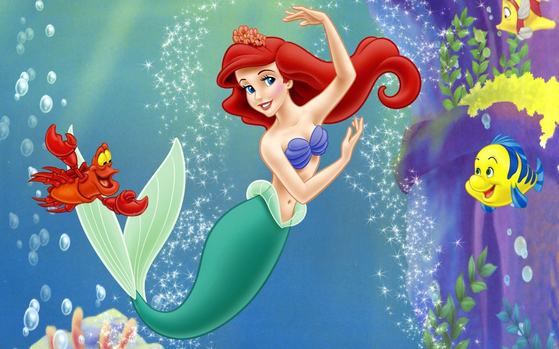 Ariel With Sebastian And Flounder Wallpaper