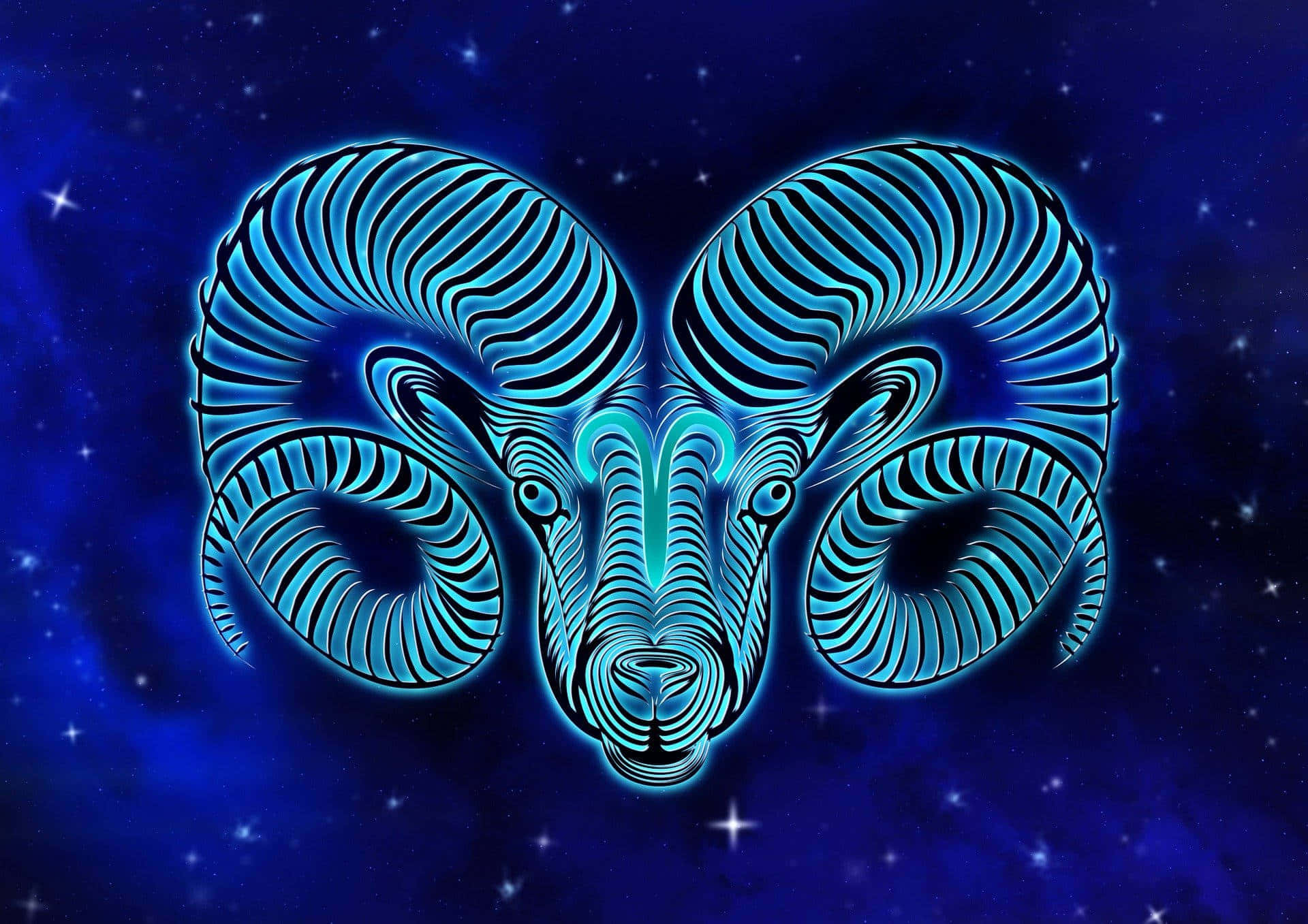 A majestic Aries illustration with a mysterious cosmic background