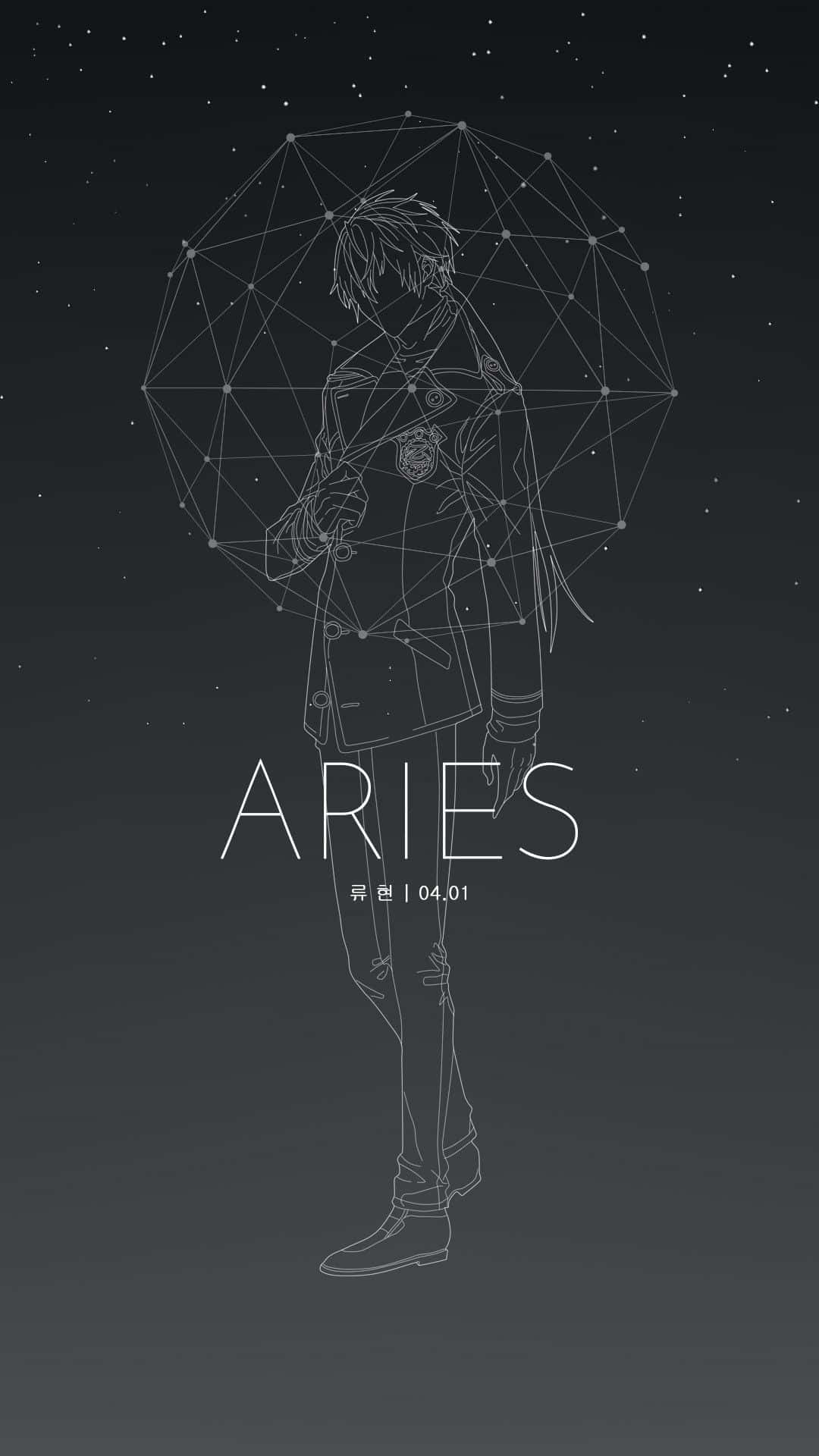 Caption: Expressive Aries Graphic on a Shiny Black iPhone Wallpaper