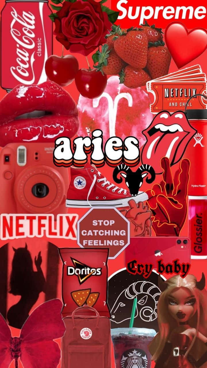 Aries iPhone Rød Æstetisk Collage Tapet Wallpaper