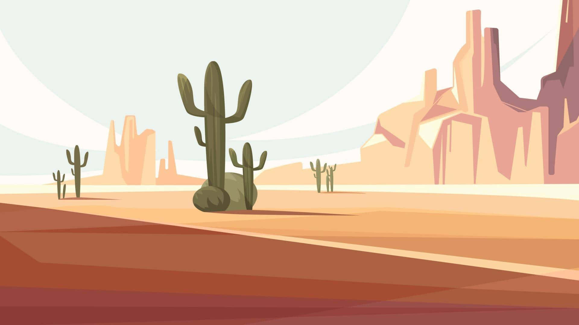A Desert Landscape With Cactus And A Desert