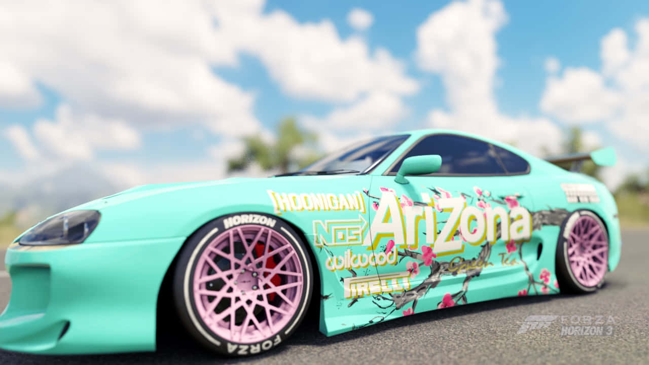 A Green And Pink Car With A Pink Paint Job Wallpaper