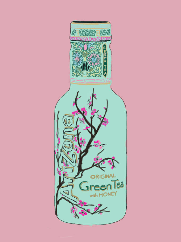 Eineflasche Grüner Tee Mit Einem Rosa Hintergrund. Wallpaper