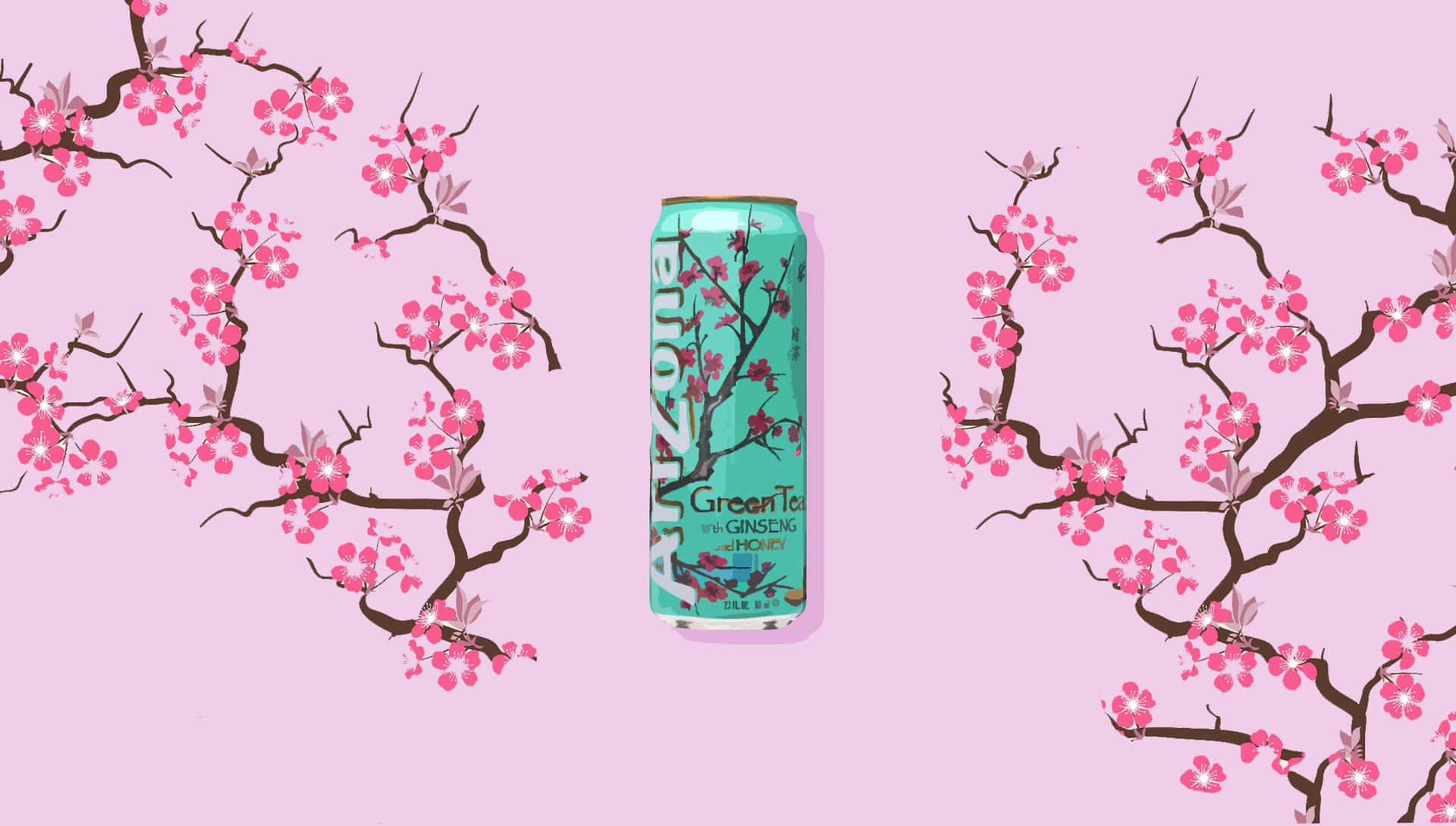A Can Of Cherry Blossom Tea With Pink Blossoms Wallpaper