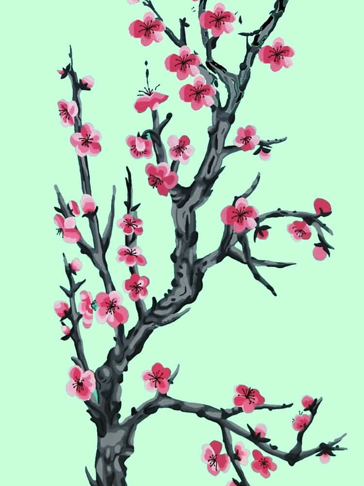 Unapintura De Un Árbol De Cerezo En Flor Fondo de pantalla