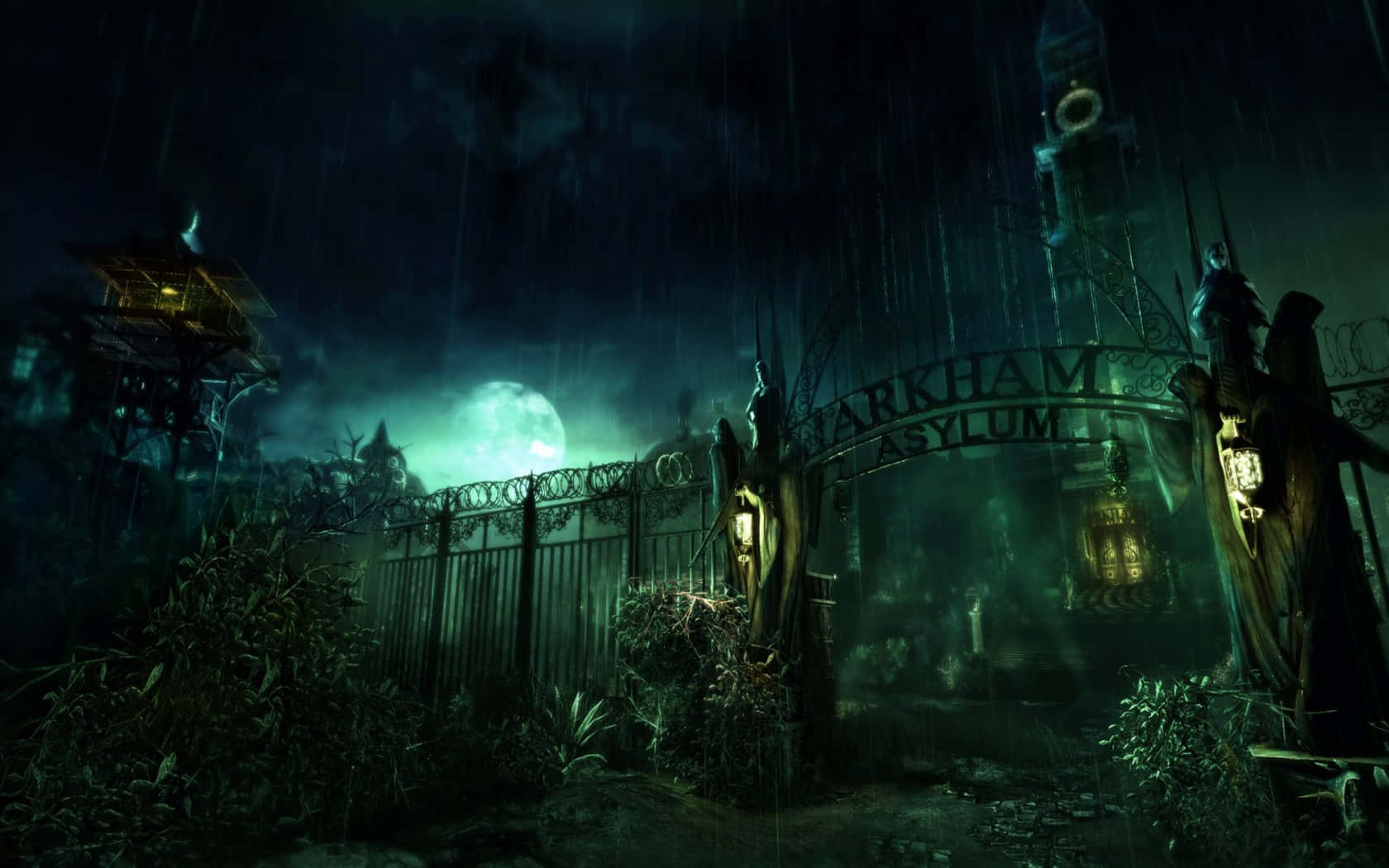 Arkham Asylum Gatesat Night Wallpaper