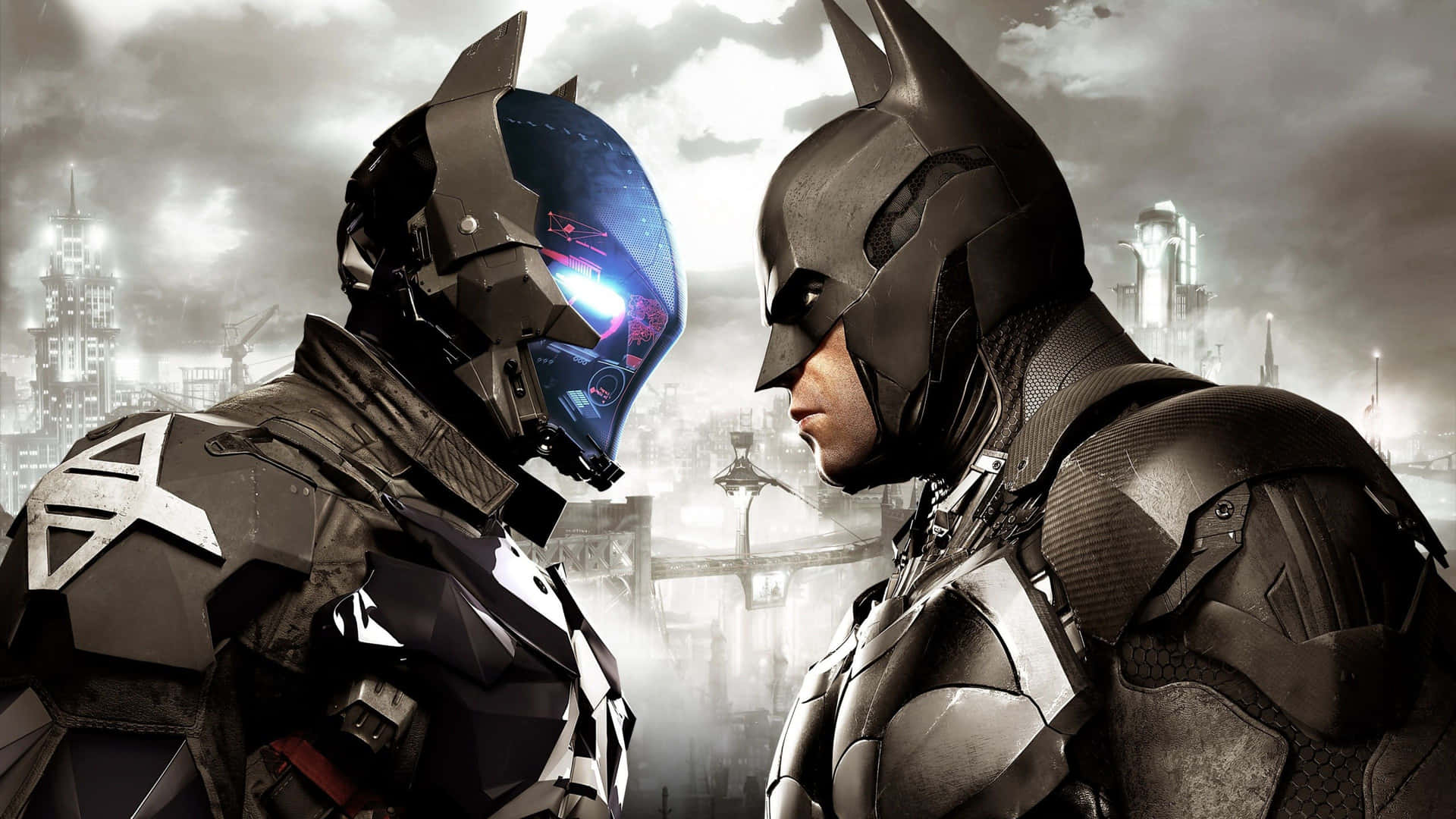 Doispersonagens Do Batman Em Pé Um Ao Lado Do Outro. Papel de Parede
