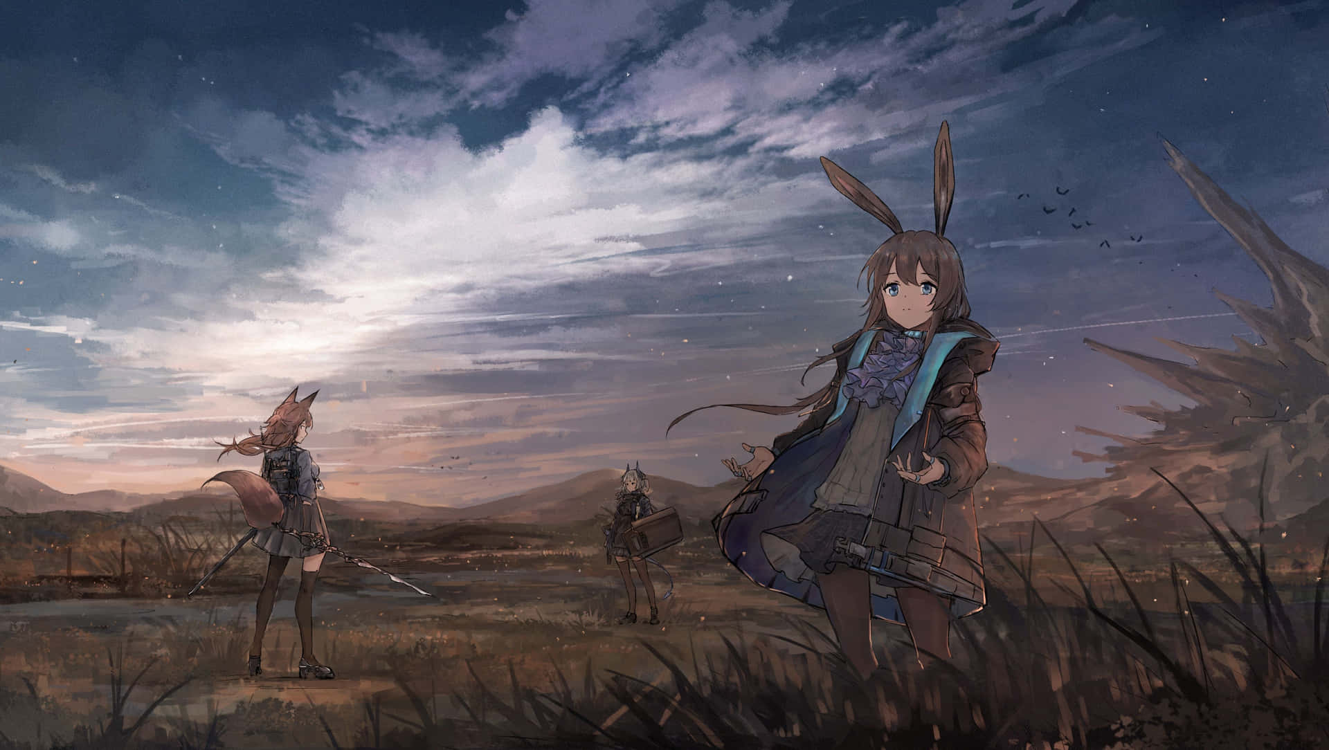 Unachica Con Un Conejo En La Hierba. Fondo de pantalla