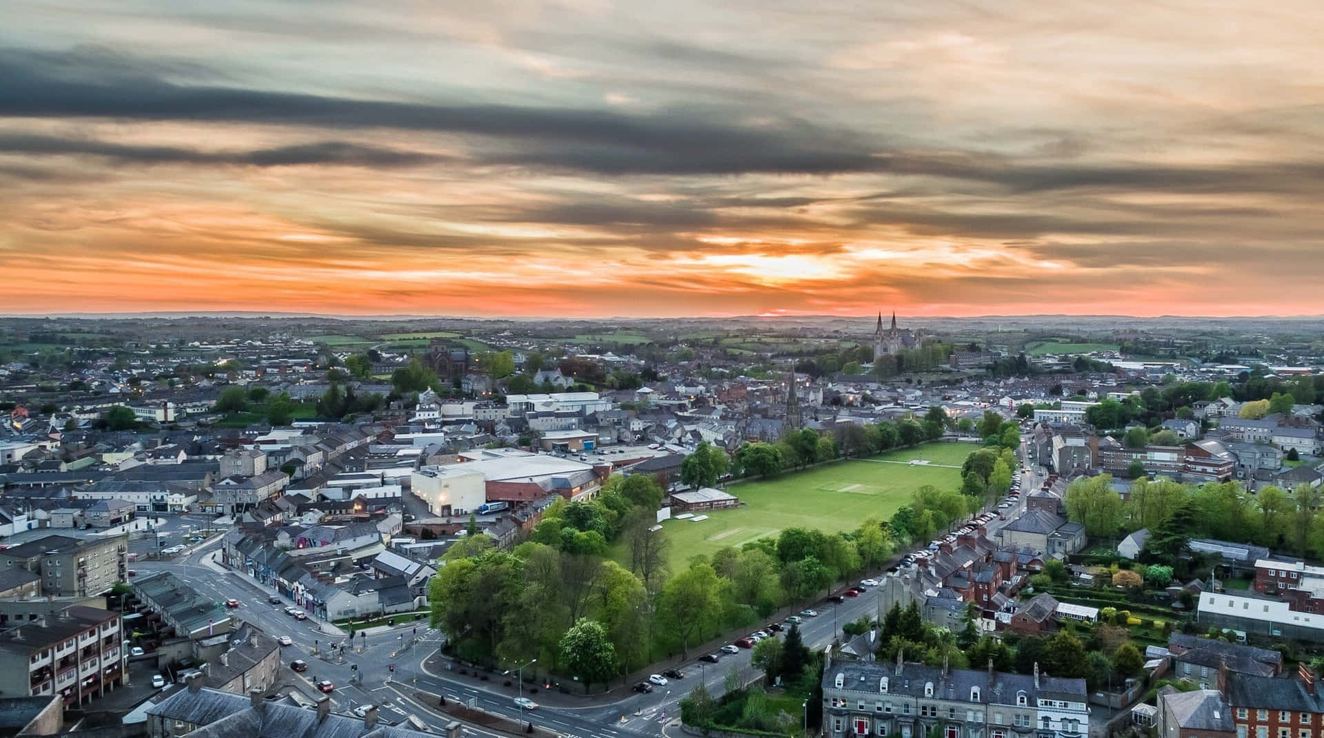 Armagh City Sunset Aerial View Wallpaper
