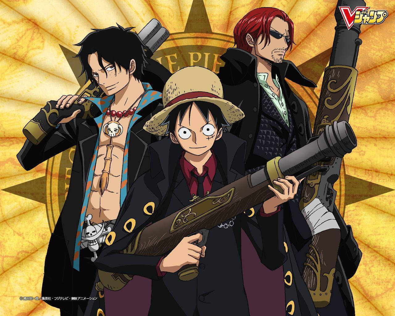 Armed Ace, Luffy, And Shanks One Piece Wallpaper