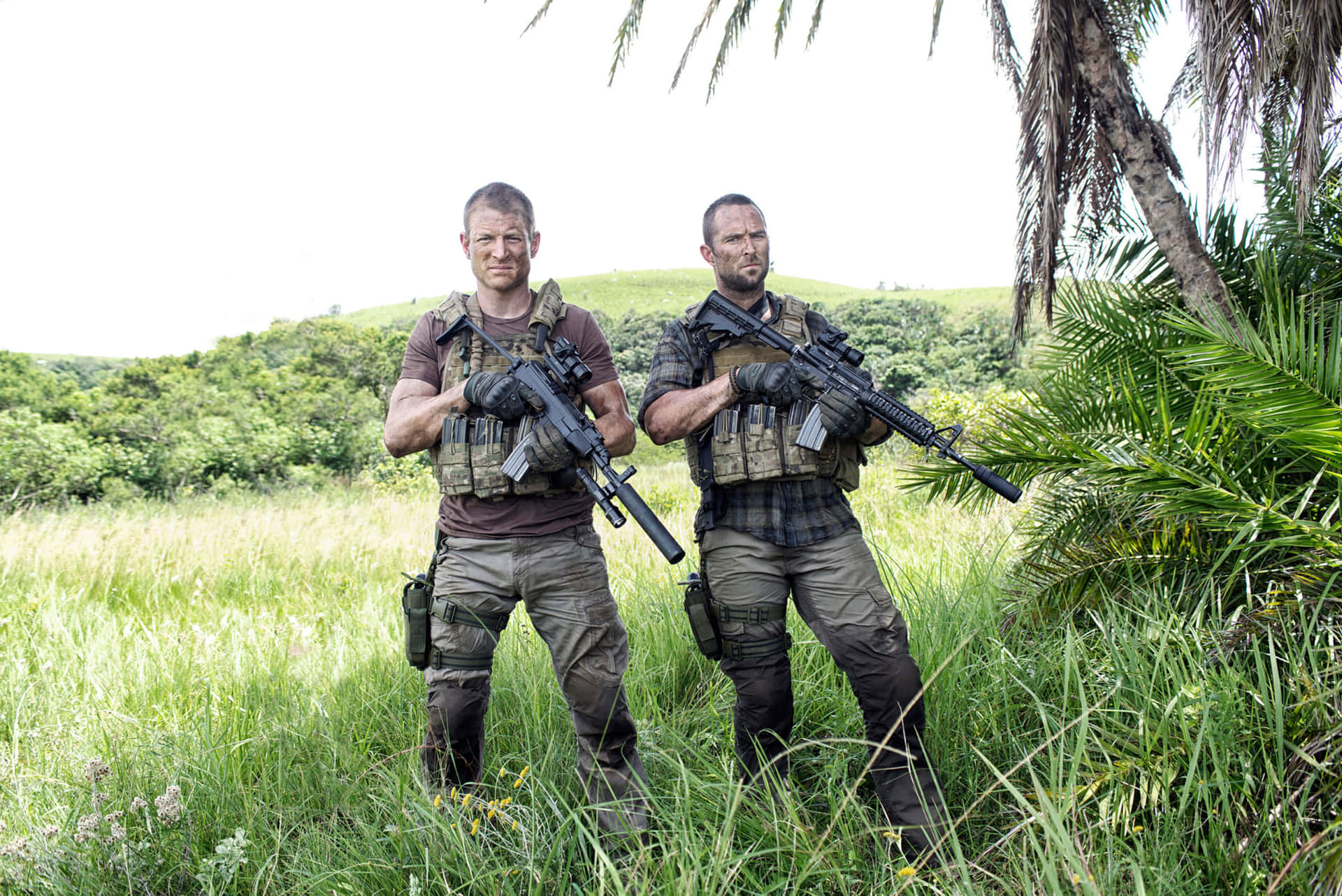 Armed_ Military_ Characters_in_ Greenery Wallpaper