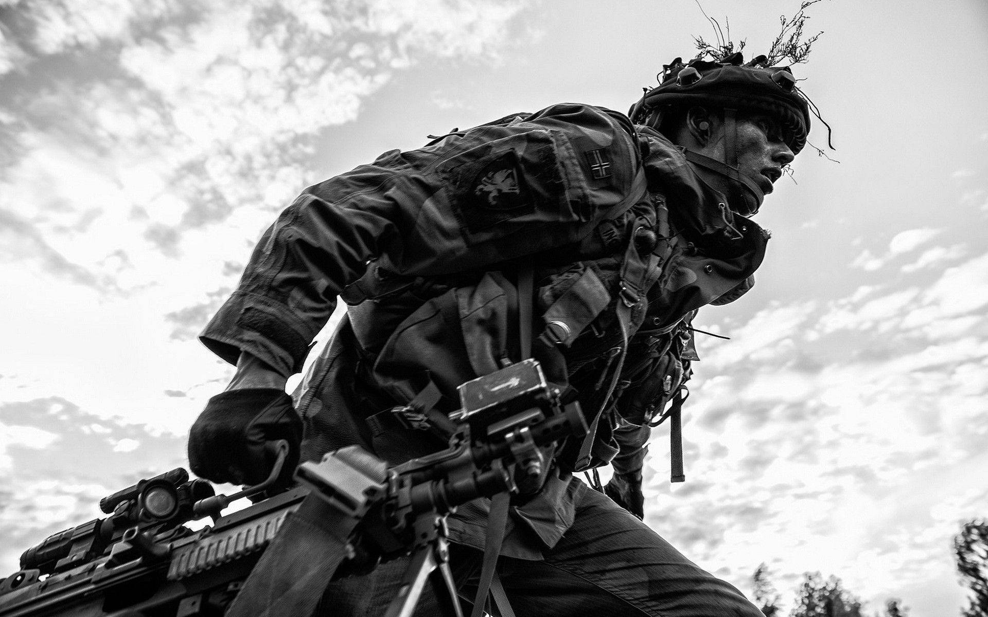 Armed Military In Monochrome