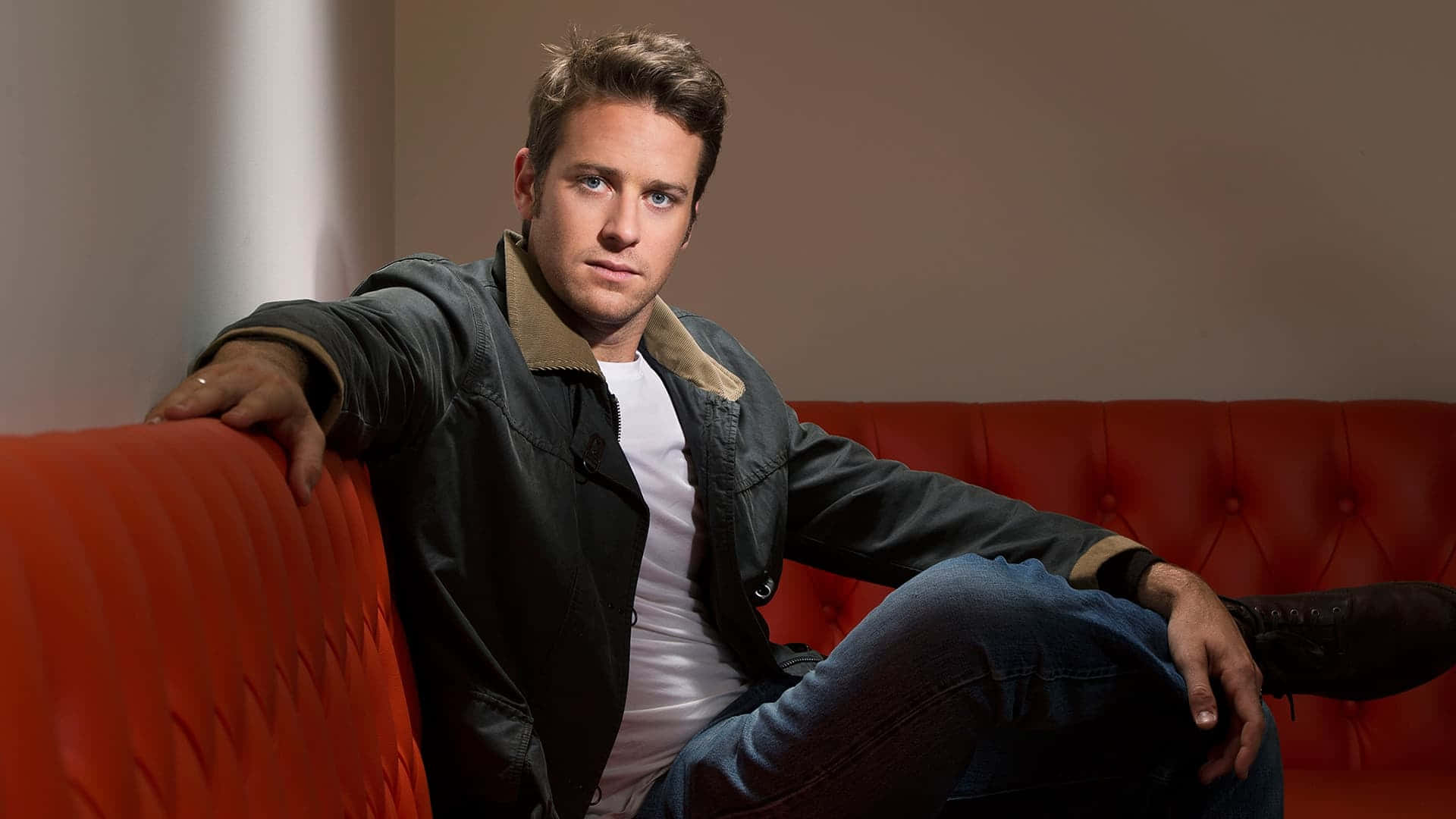 Actor Armie Hammer takes a break in-between takes on set.