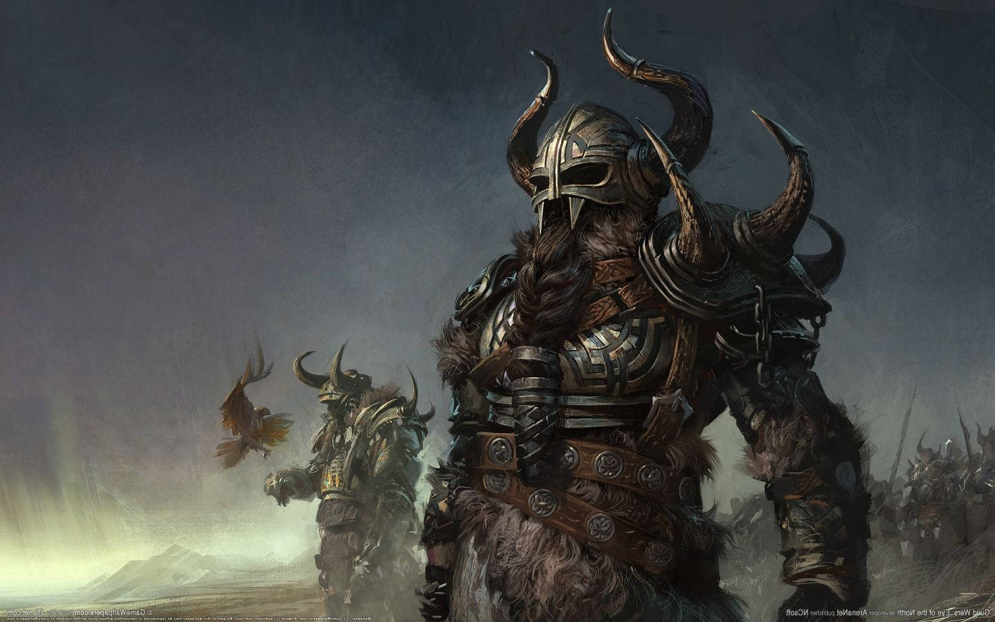 Viking warriors in armor ready for battle Wallpaper