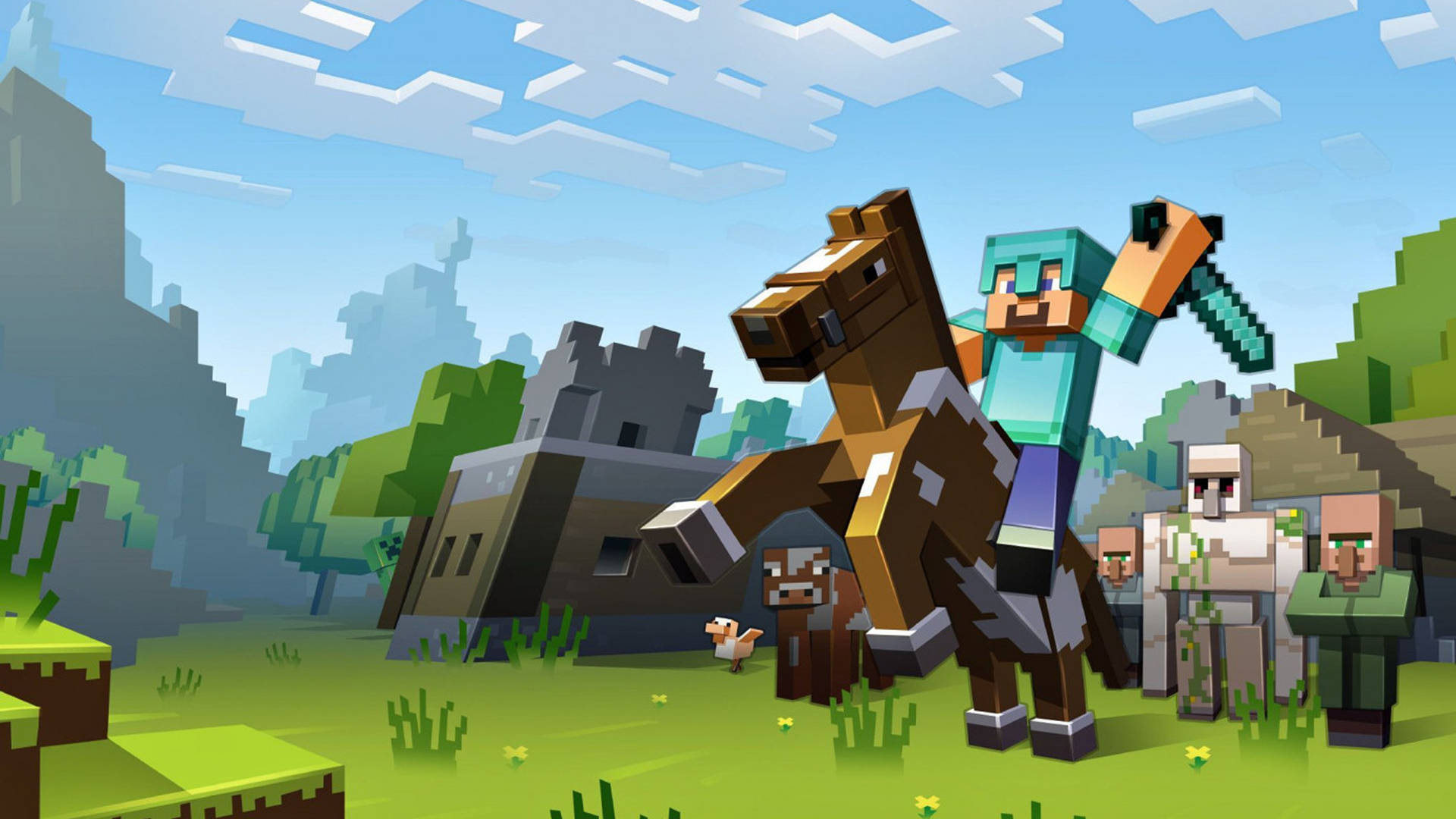 Armored Steve On A Horse 2560x1440 Minecraft Background