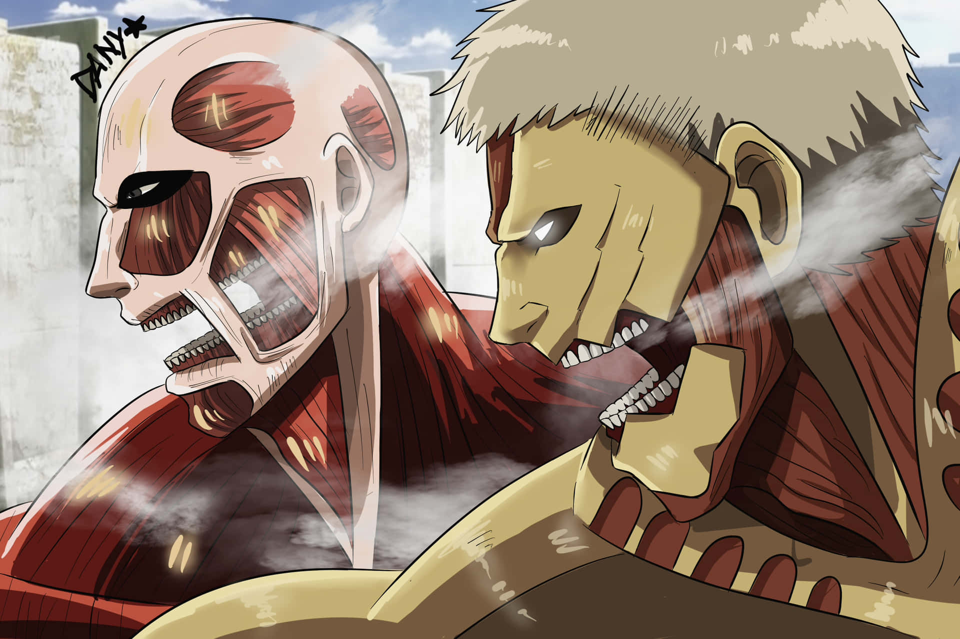 Armored Titan Punches Colossal Titan Wallpaper