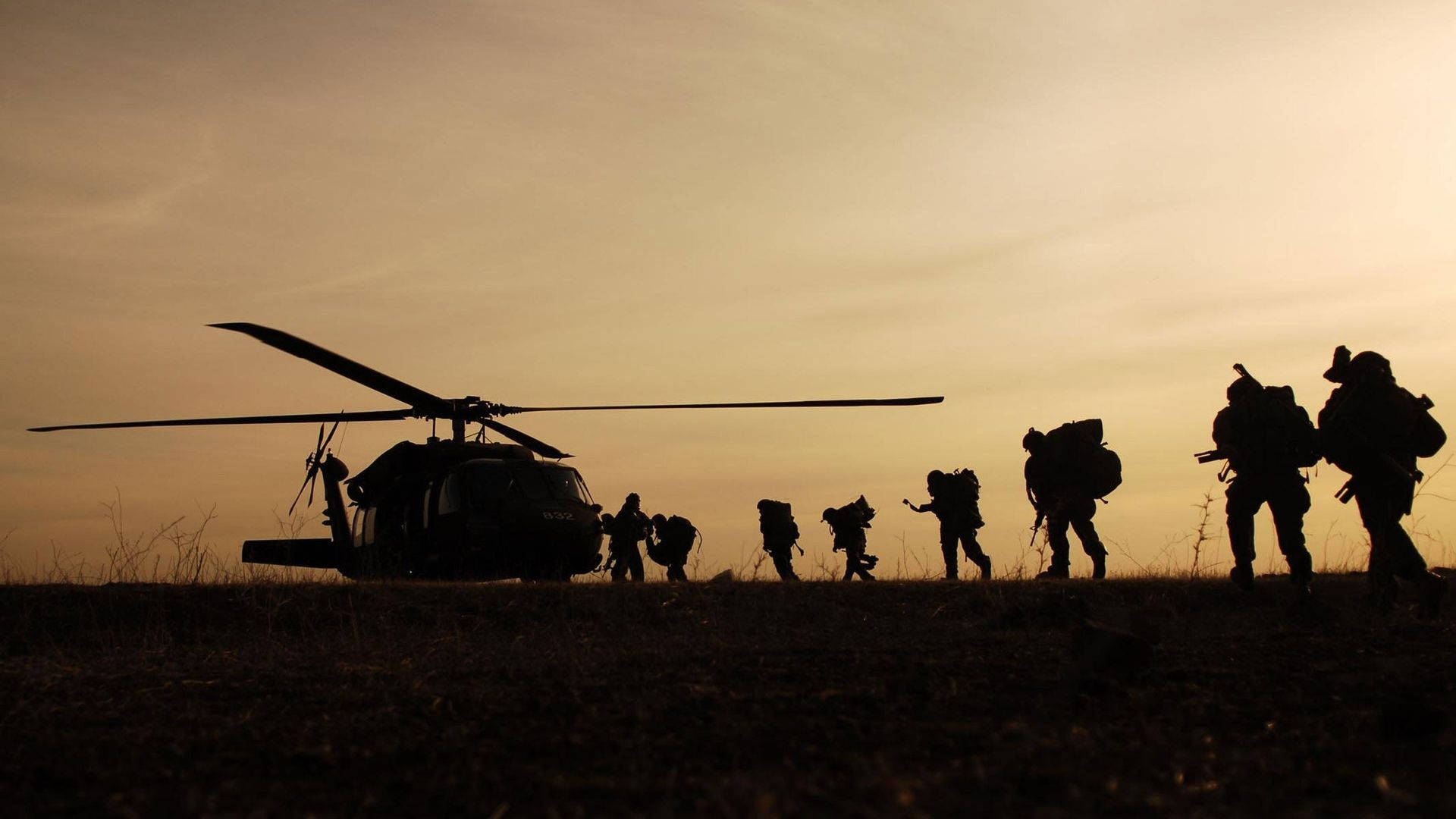 Army And Helicopter Silhouette Wallpaper