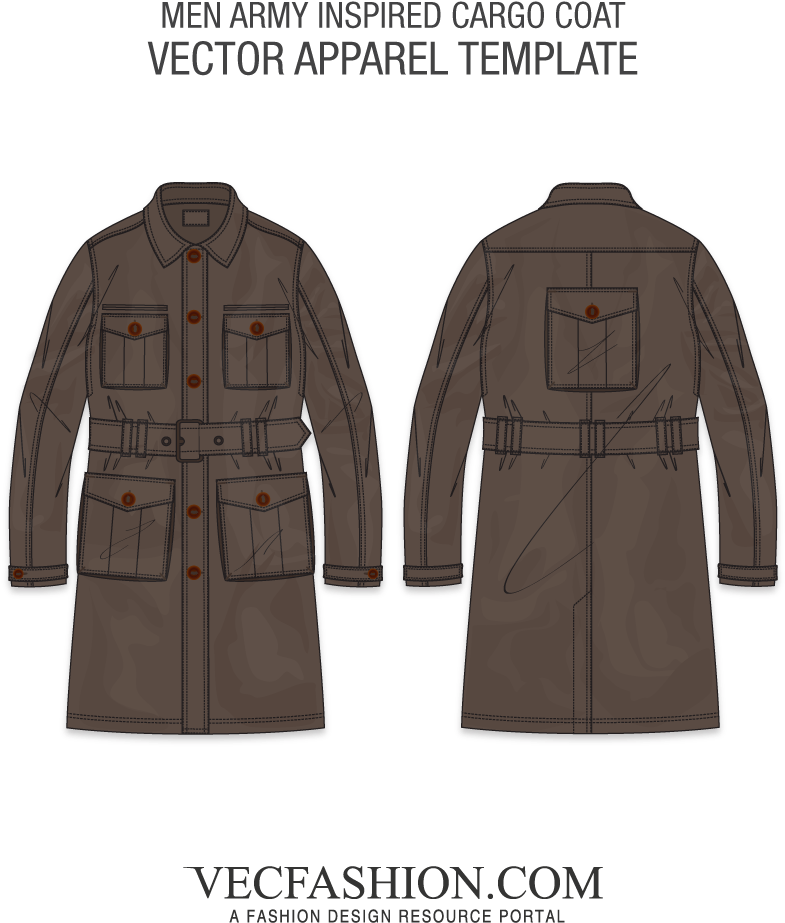 Army Inspired Cargo Coat Vector Template PNG