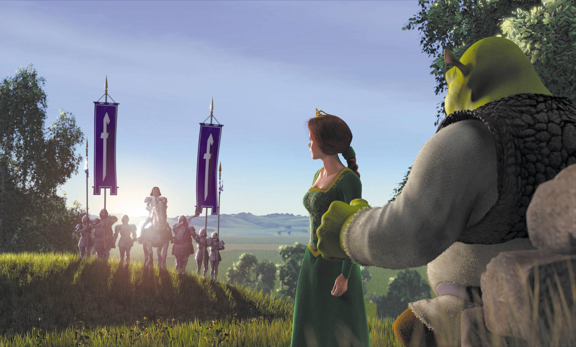 Enarmet med prinsesse Fiona og Shrek 4k Wallpaper