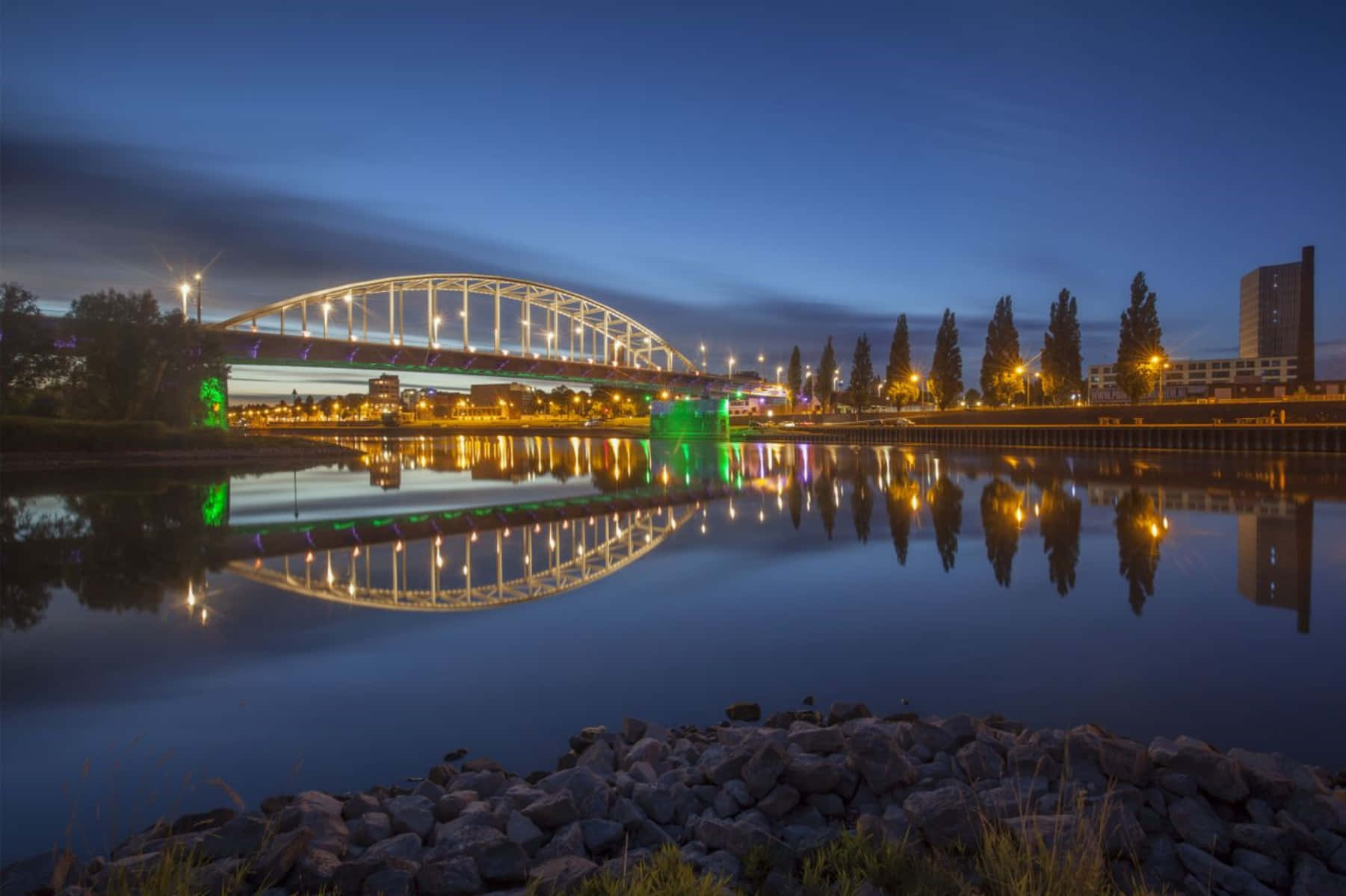 Arnhem Bridge Night Reflection Wallpaper