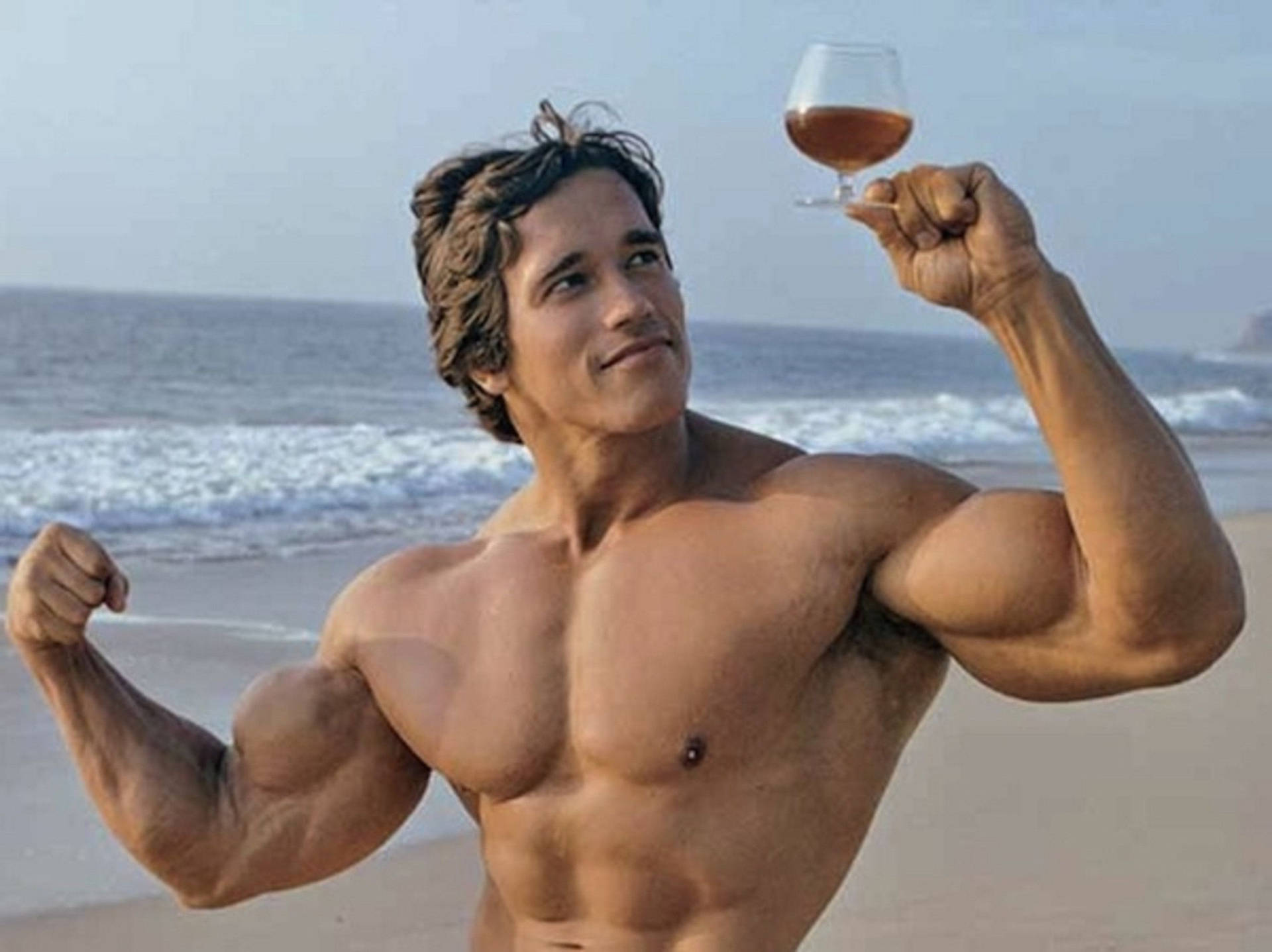 Arnold Schwarzenegger And Glass Wine Background