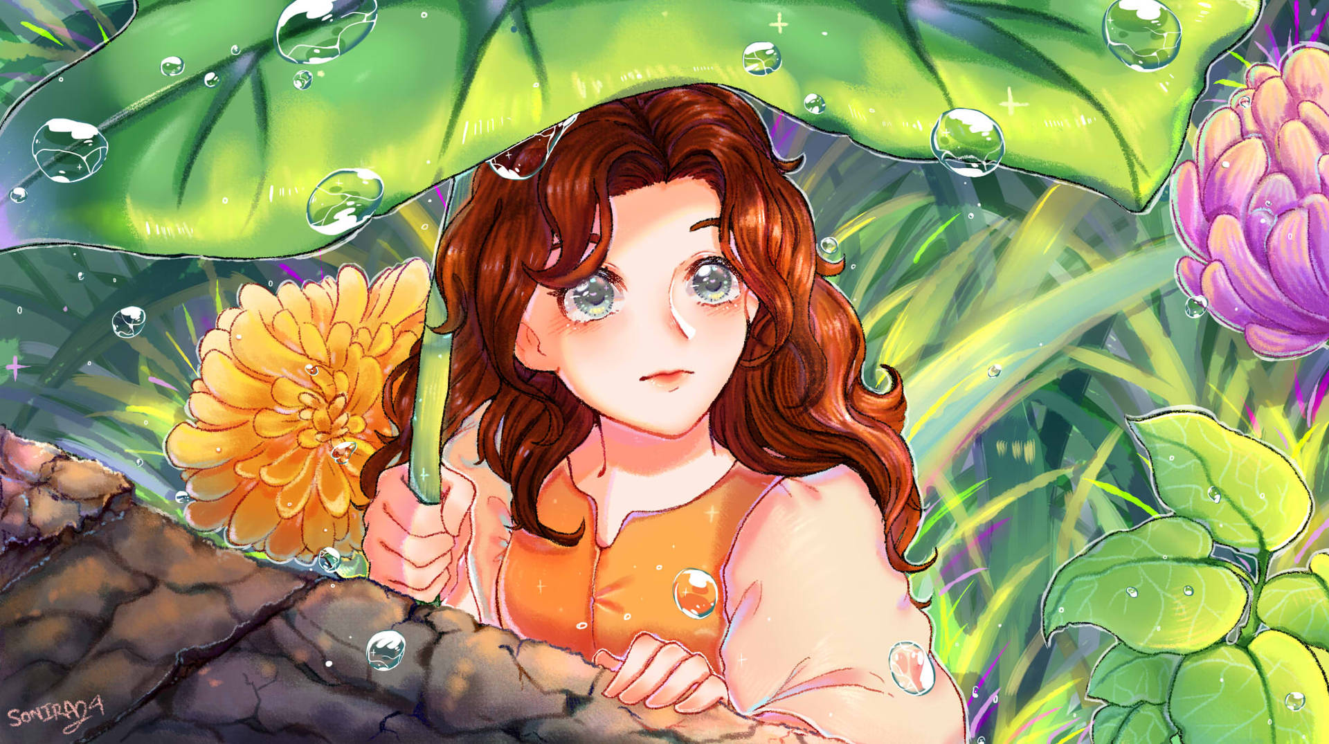 Arrietty Under A Leaf Background