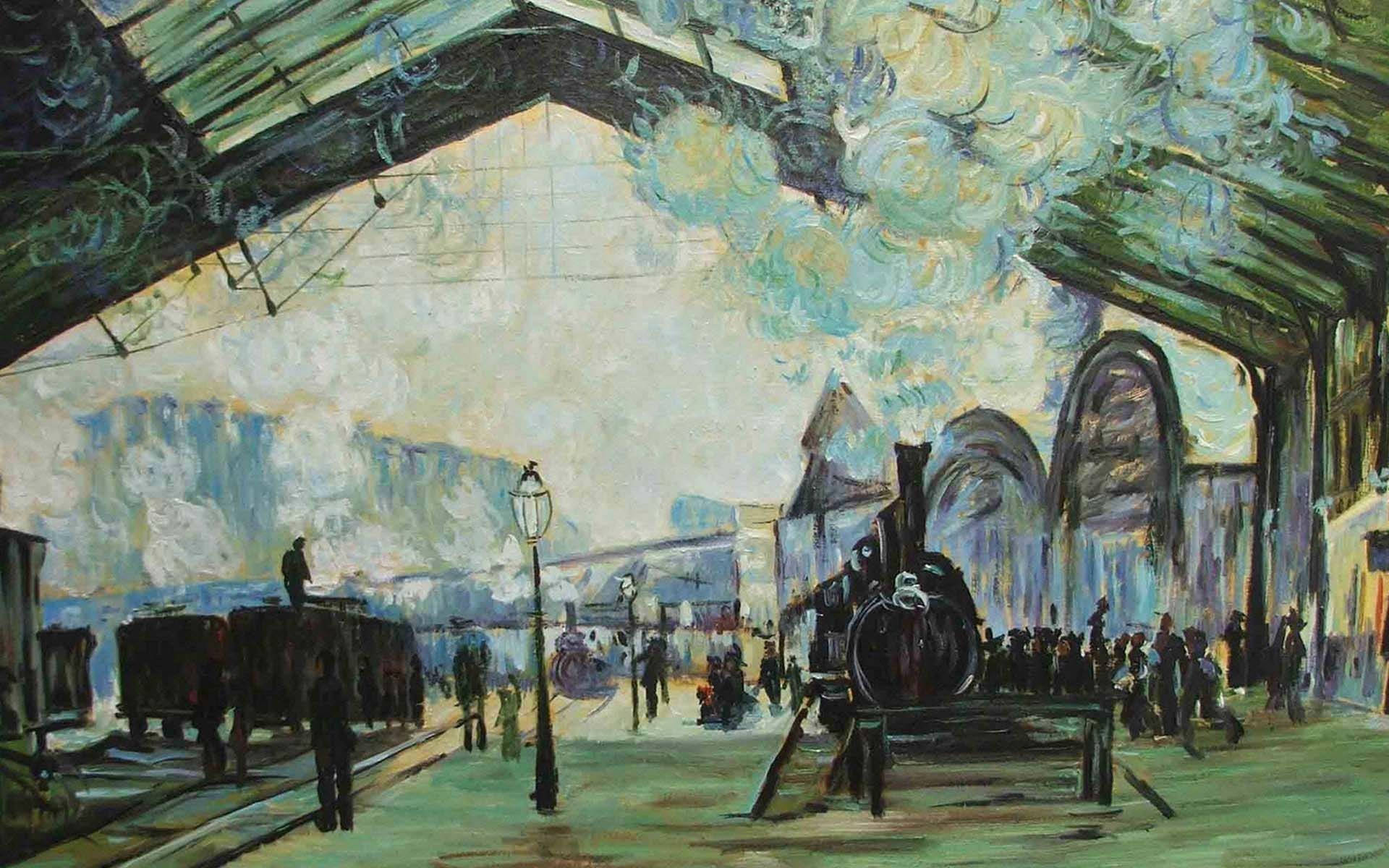 Arrival Normandy Train Impressionist Art Wallpaper