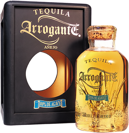 Arrogante Anejo Tequila Bottleand Box PNG