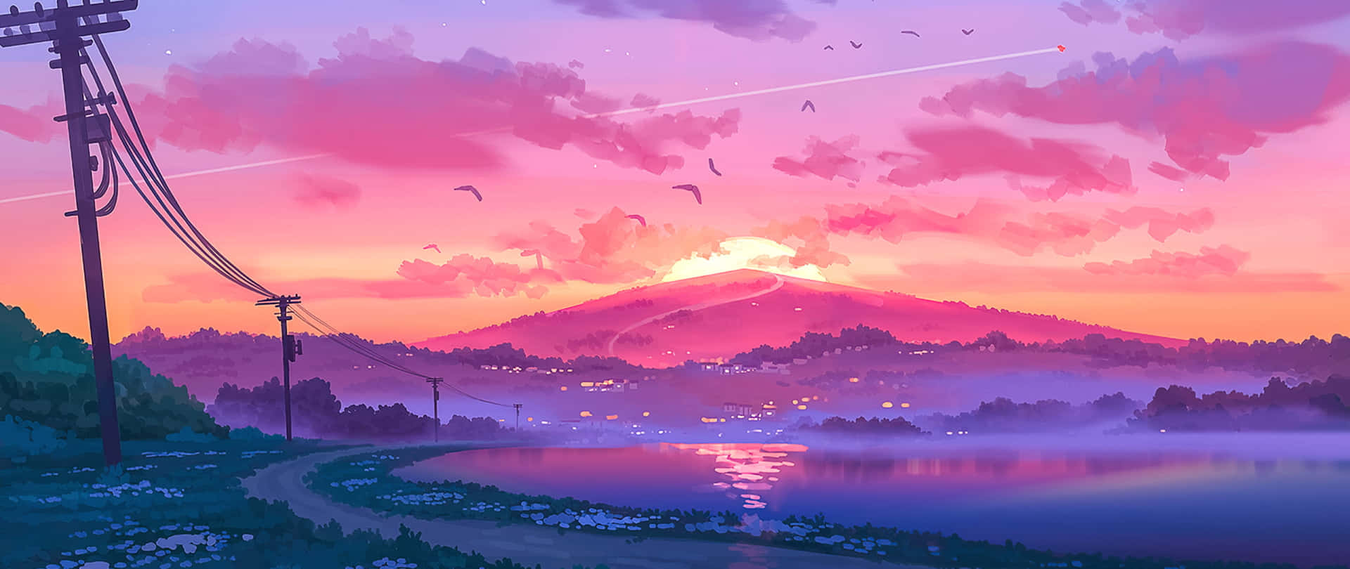 Anime Sunset Aesthetic Art 2560x1080 Wallpaper