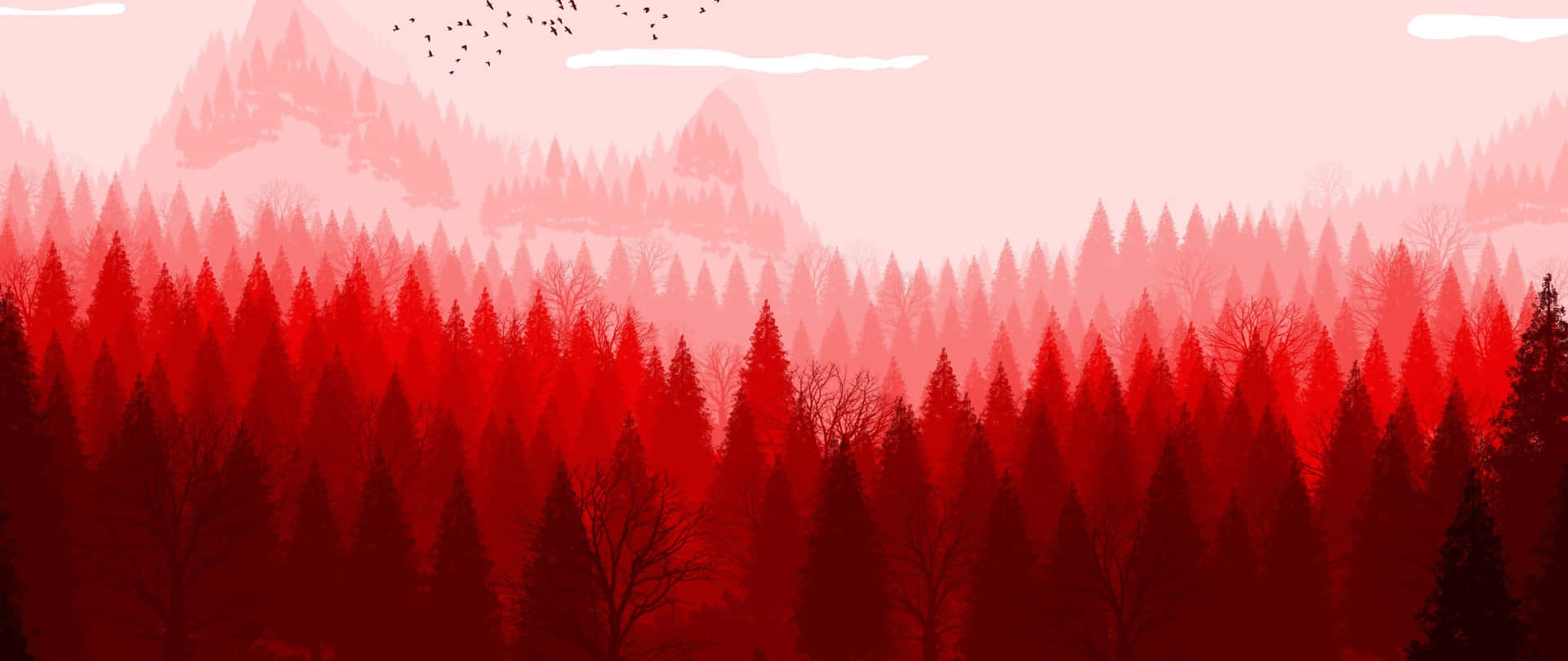 Red Aesthetic Forest Art 2560x1080 Wallpaper