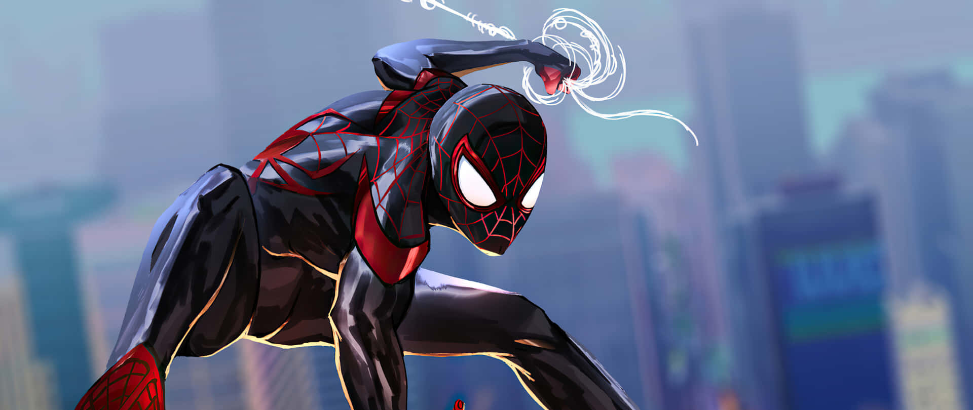 Milesmorales Spider-man Konstverk 2560x1080 Wallpaper