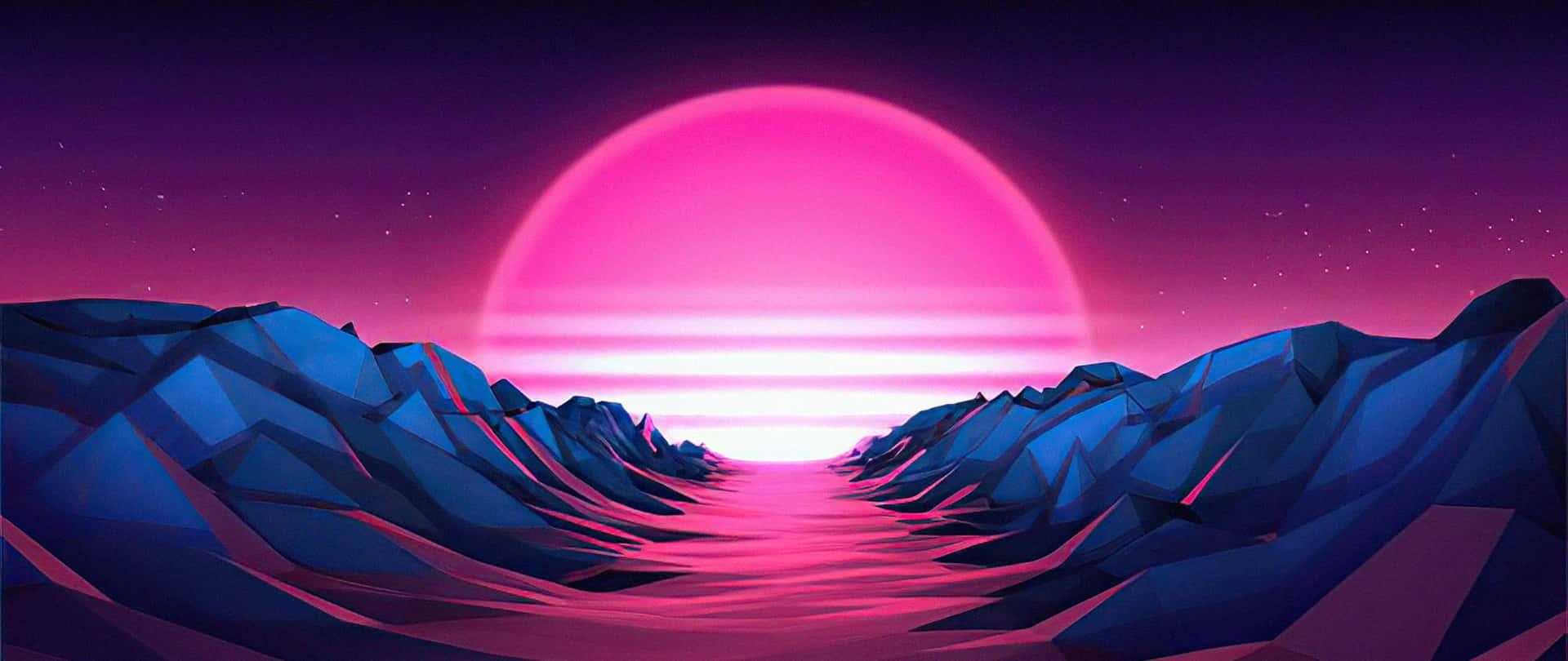 Pink Sun Through A Valley Art 2560x1080 Wallpaper