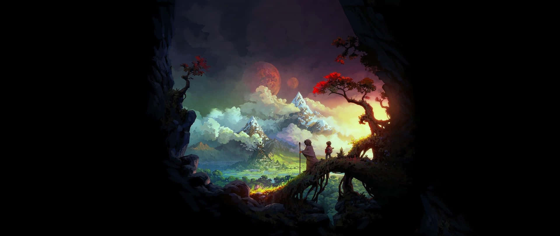 Blickauf Die Berge Von Der Höhlenmalerei 2560x1080 Wallpaper