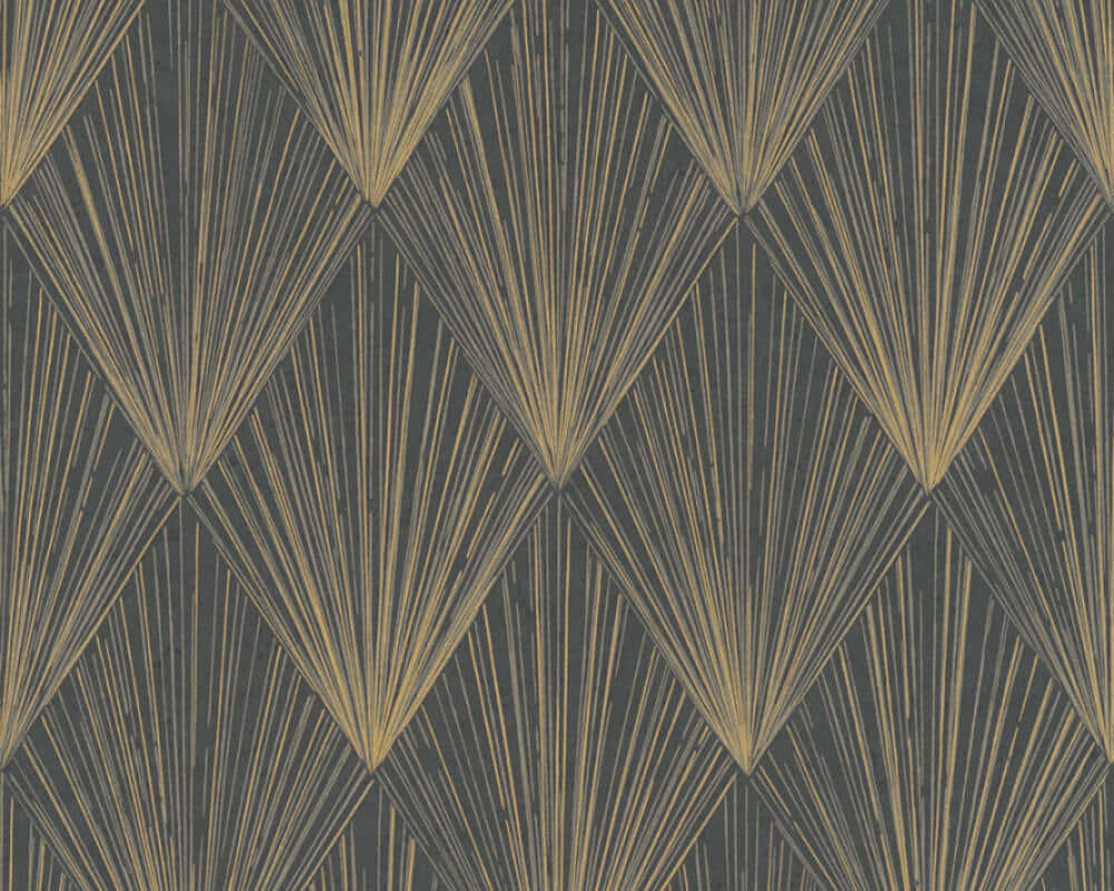 Art Deco Golden Fan Pattern Wallpaper