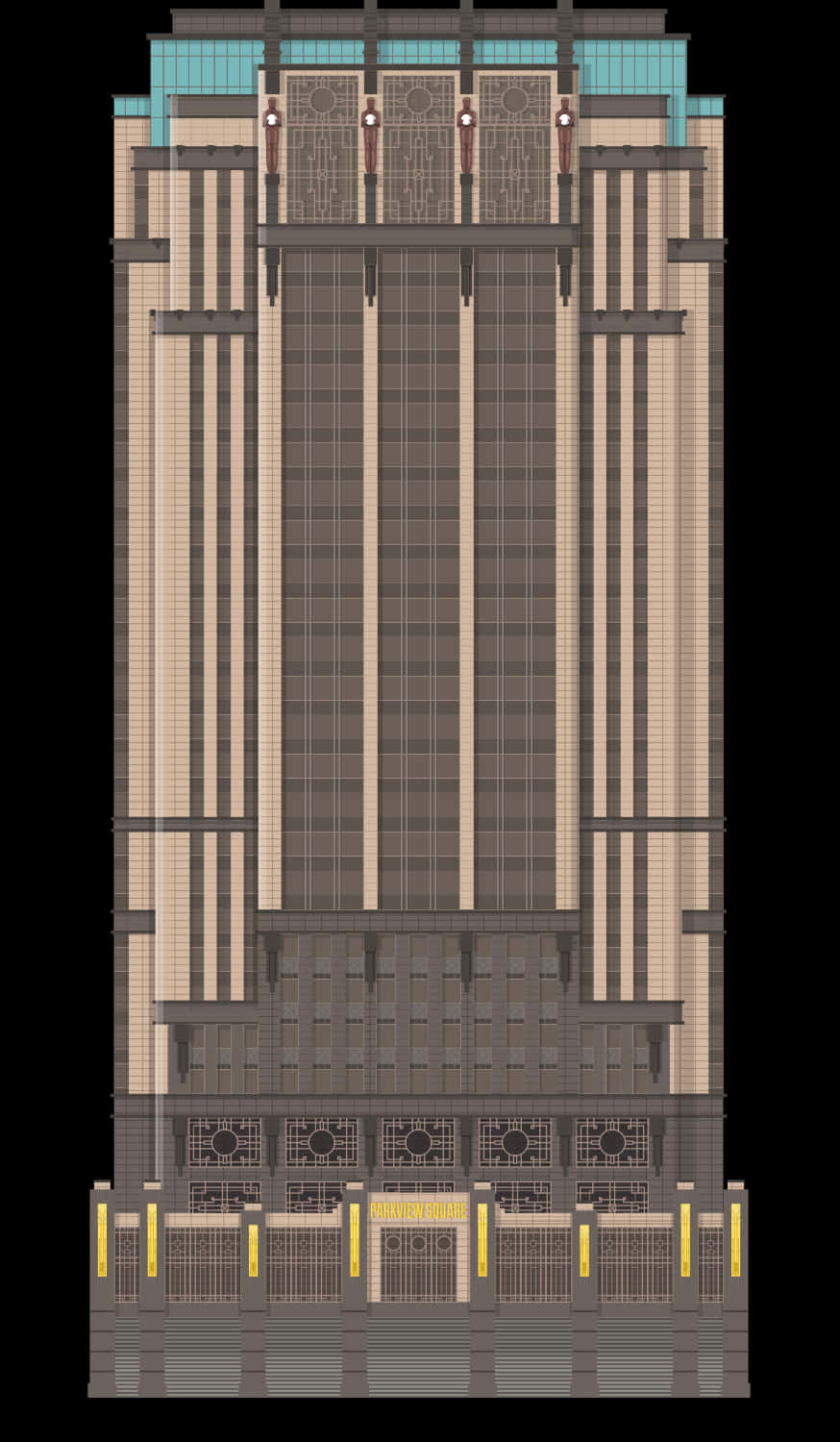 Art Deco Skyscraper Facade PNG