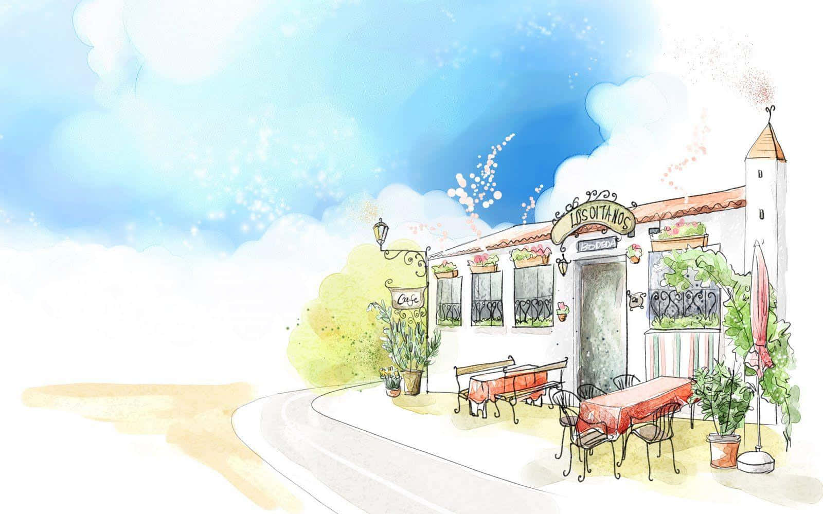 A Watercolor Illustration Of A Restaurant